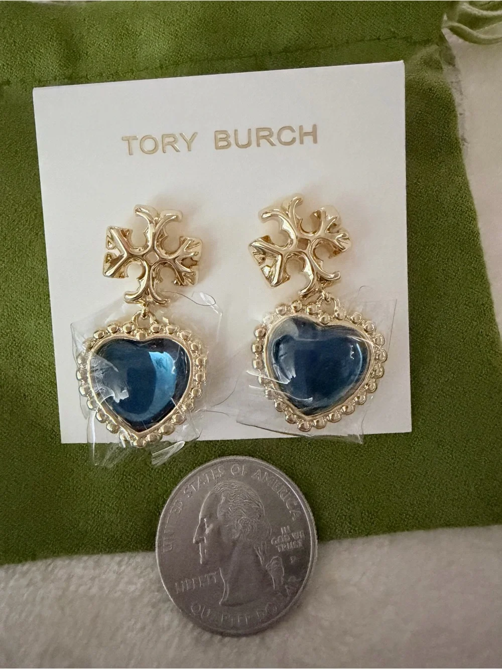 Tory Burch Gold-Tone Earrings with Navy Heart Drops